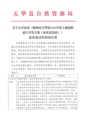 五華縣土地征收成片開發(fā)方案征求意見反饋情況公布
